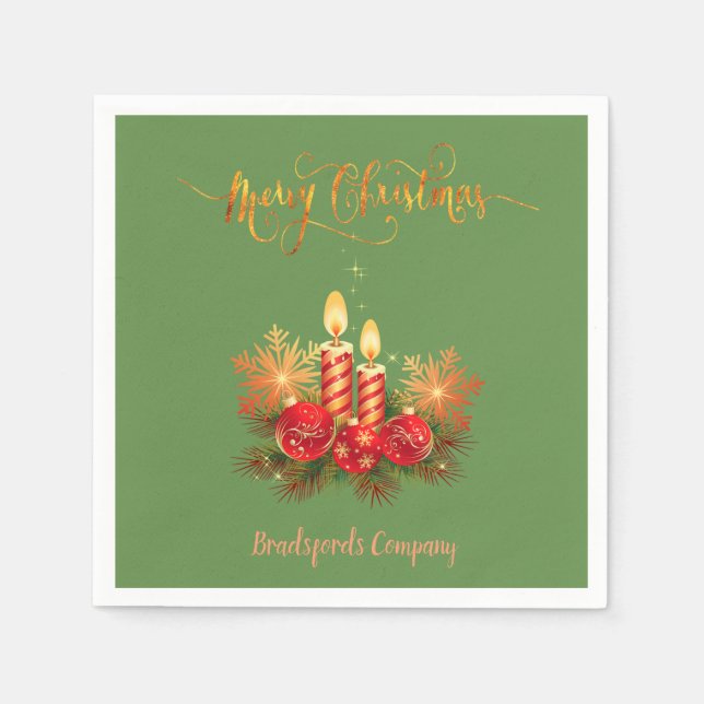 Elegant Christmas Candles, Tree Branches, Balls Napkin (Front)