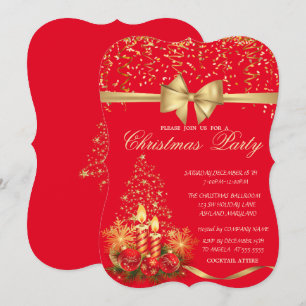 Elegant Christmas Candles,Tree Red Company Party  Invitation