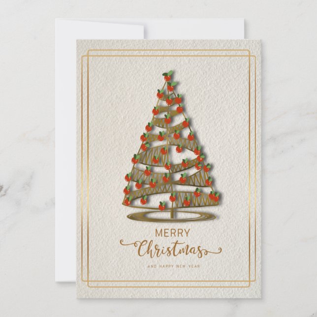 Elegant Christmas Card Decorated Tree and Gold (Front)