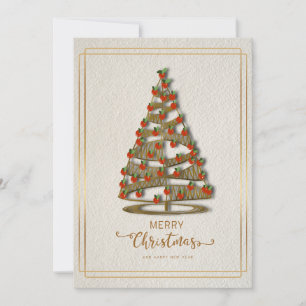 Elegant Christmas Card Decorated Tree and Gold
