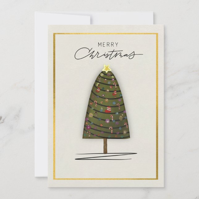 Elegant Christmas Card Decorated Tree and Gold (Front)
