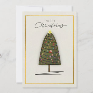 Elegant Christmas Card Decorated Tree and Gold