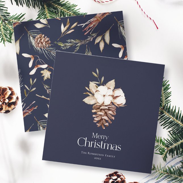 Elegant Christmas Card with Cotton and Pinecone (Creator Uploaded)