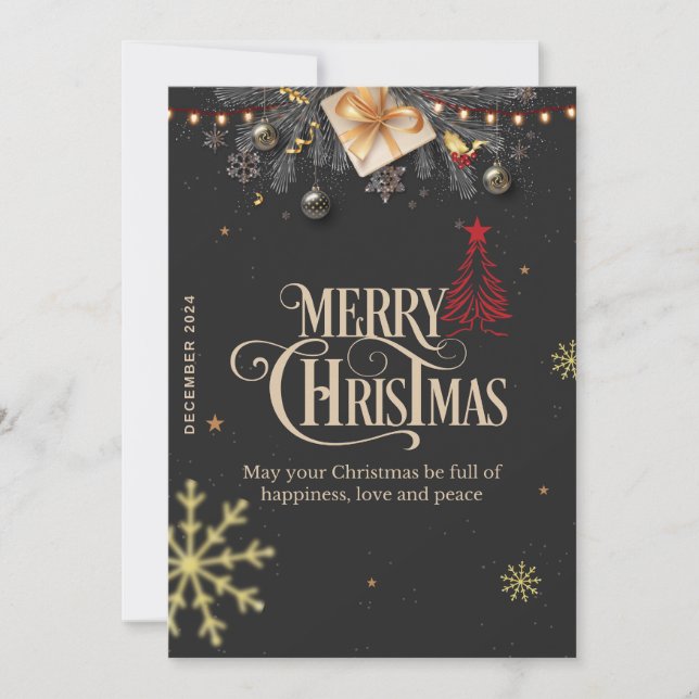 Elegant Christmas Card with Gold and Red Decor (Front)