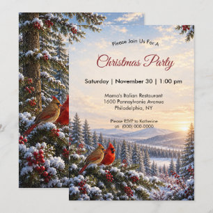 Elegant Christmas Cardinals Snowy Evergreen Winter Invitation