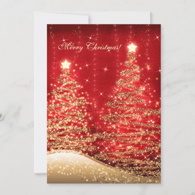 Elegant Christmas Cards Sparkling Trees Red (Front)
