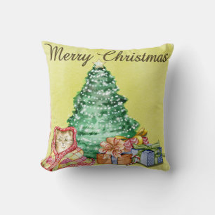 Elegant Christmas Cat Tree Presents Personalised Cushion
