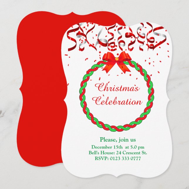 Elegant Christmas celebration on red & white Invitation (Front/Back)