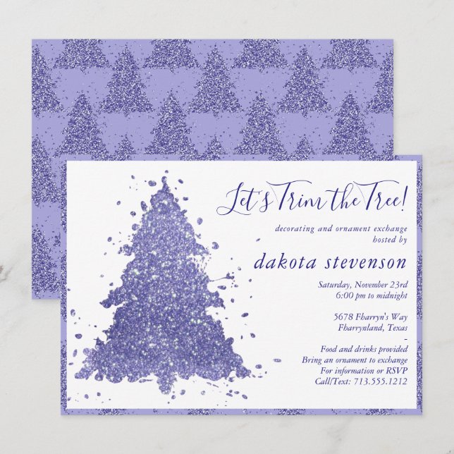Elegant Christmas | Charming Purple Tree Trimming Holiday Card (Front/Back)