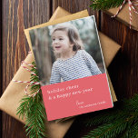 Elegant Christmas Cheer | Grayish Green Photo Chic Holiday Card<br><div class="desc">Simple, stylish, elegant folded holiday photo card with modern minimal typography quote "holiday cheer and a happy new year" in white on a pinkish raspberry red background. The name, year and greeting can be easily customised for a personal touch. A sophisticated, minimalist and contemporary christmas card to stand out from...</div>