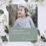 Elegant Christmas Cheer | Grayish Green Photo Chic Holiday Card<br><div class="desc">Simple, stylish, elegant flat holiday photo card with modern minimal typography quote "holiday cheer and a happy new year" in white on a grayish forest sage green background. The name, year and greeting can be easily customised for a personal touch. A sophisticated, minimalist and contemporary christmas card to stand out...</div>