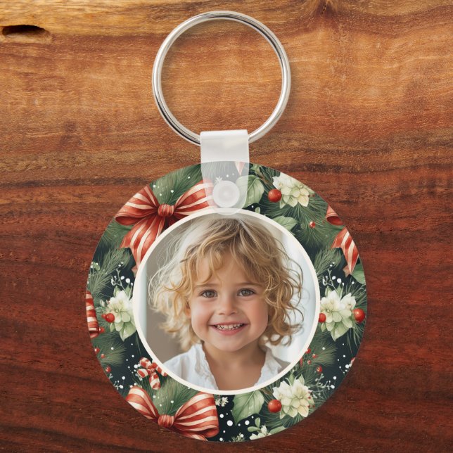 Elegant Christmas Cheer Personalised Key Ring (Back)