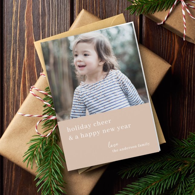  Elegant Christmas Cheer | Photo Taupe Clay Holiday Card (Creator Uploaded)
