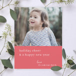 Elegant Christmas Cheer | Raspberry Red Photo Holiday Card<br><div class="desc">Simple, stylish, elegant flat holiday photo card with modern minimal typography quote "holiday cheer and a happy new year" in white on a pinkish raspberry red background. The name, year and greeting can be easily customised for a personal touch. A sophisticated, minimalist and contemporary christmas card to stand out from...</div>