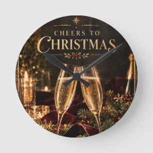 Elegant Christmas Cheers to Christmas Champagne Round Clock