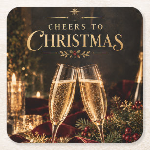 Elegant Christmas Cheers to Christmas Champagne Square Paper Coaster