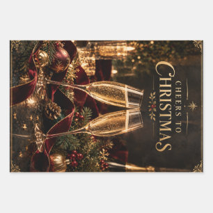 Elegant Christmas Cheers to Christmas Champagne Wrapping Paper Sheet
