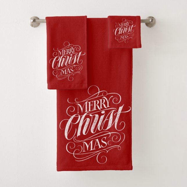 Elegant CHRISTmas Christian Calligraphy Chalk Red Bath Towel Set (Insitu)
