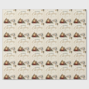 Elegant Christmas,Classic Snowy Pine Cones, Bows  Wrapping Paper