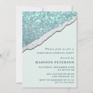 Elegant Christmas Cocktail Party  Glam Glitter Invitation