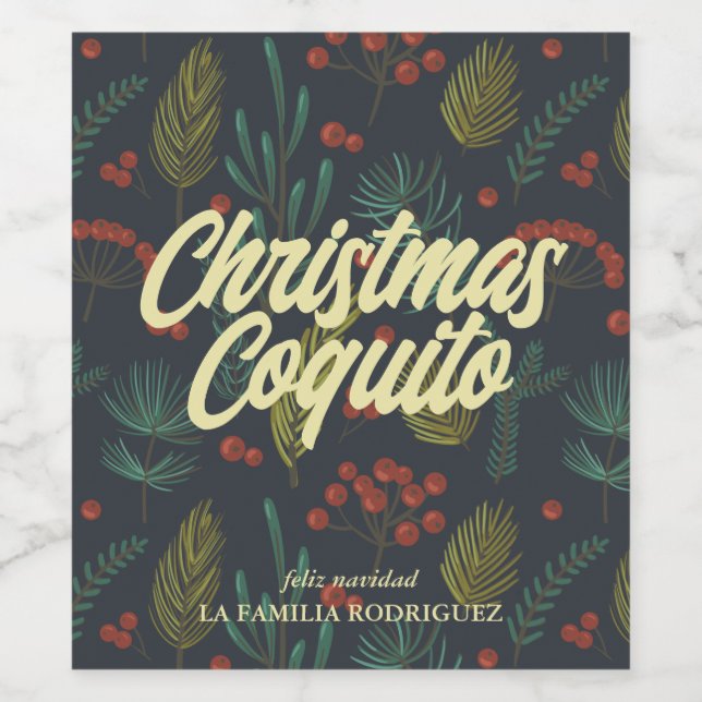 Elegant Christmas Coquito Winter Botanical  Wine Label (Single Label)