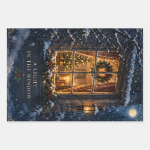 Elegant Christmas ,Cosy Light in the Window Winter Wrapping Paper Sheet