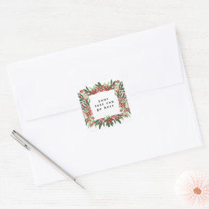 Elegant Christmas Custom Text Botanical Square Sticker