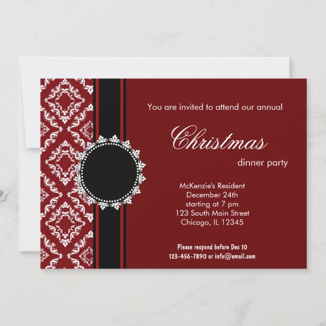 Elegant Christmas Damask Invitation (Front)