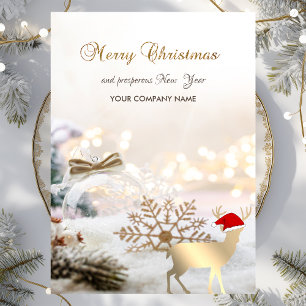 Elegant,Christmas Deer,Balls,Snowflakes Holiday Card