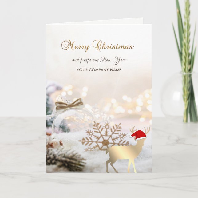 Elegant,Christmas Deer,Balls,Snowflakes Holiday Card (Front)