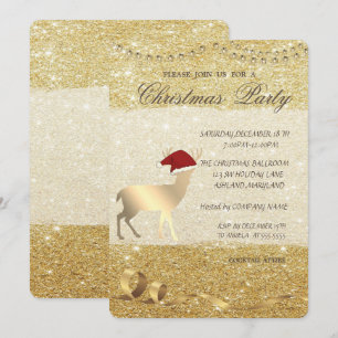 Elegant Christmas Deer ,Glittery ,Christmas Party Invitation