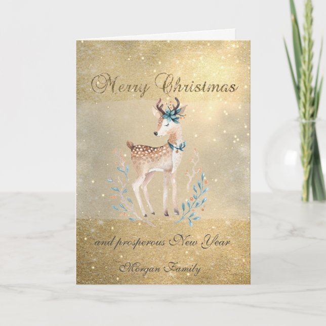 Elegant ,Christmas Deer,Glittery, Holiday Card (Front)