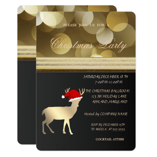 elegant christmas deer sant hat christmas party invitation zazzle