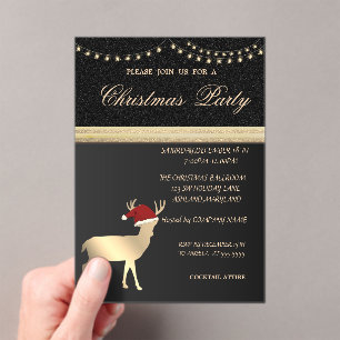 Elegant Christmas Deer Santa Hat,Christmas Party Acrylic Invitations