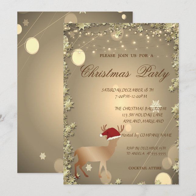 Elegant Christmas Deer Santa Hat,Christmas Party Invitation (Front/Back)