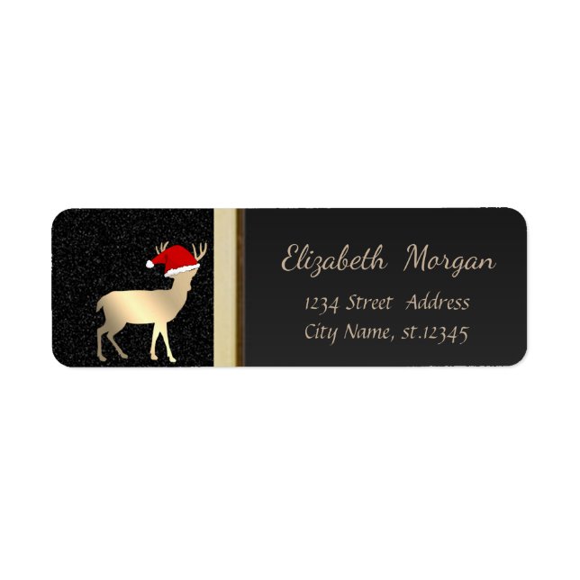 Elegant  Christmas Deer Santa Hat ,Faux Gold,Black (Front)