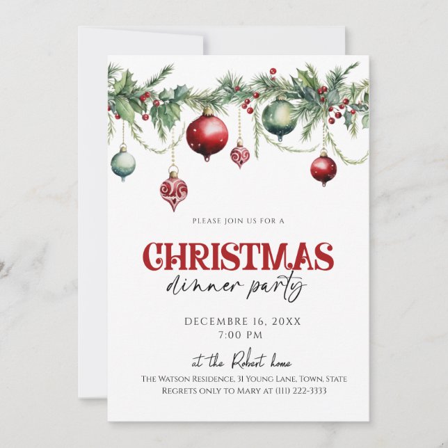 Elegant Christmas dinner Holiday party Invitation (Front)