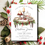 Elegant Christmas Dinner Invitation<br><div class="desc">Our Christmas dinner invitation features an elegant holiday dinner place setting and green garland with the saying "eat,  drink & be merry" The invitation is simple and elegant,  with a white background and black text.</div>