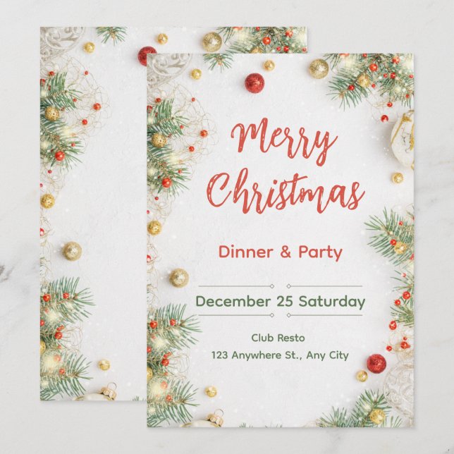 Elegant Christmas Dinner Invitation (Front/Back)