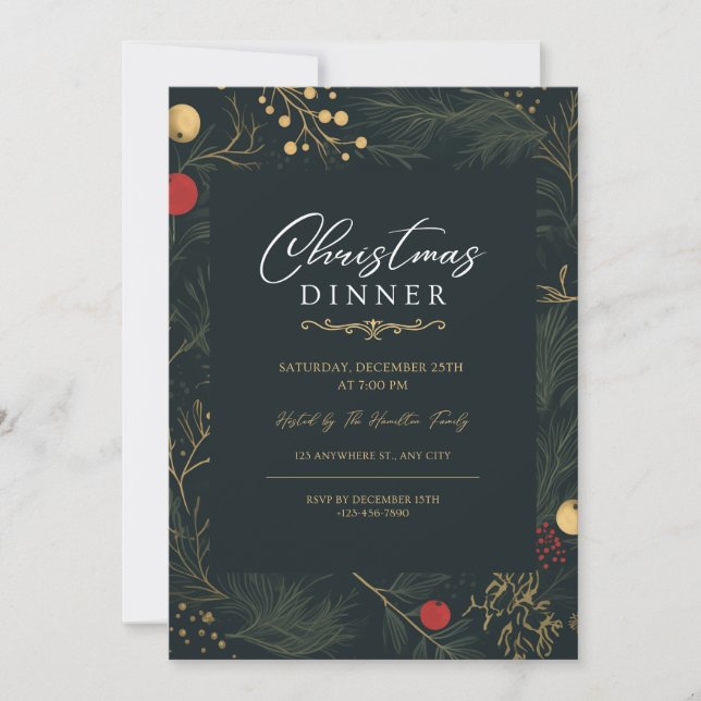Elegant Christmas Dinner Invitation Celebrate  (Front)
