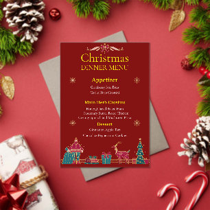 Elegant Christmas Dinner Menu   Classic Red & Gold Acrylic Invitations