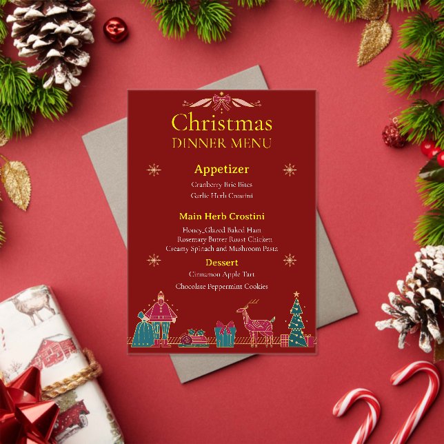Elegant Christmas Dinner Menu | Classic Red & Gold Acrylic Invitations (Insitu (Holiday))