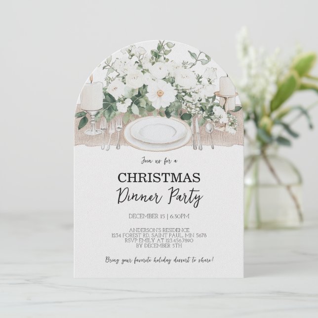 Elegant Christmas Dinner Party Invitation (Standing Front)