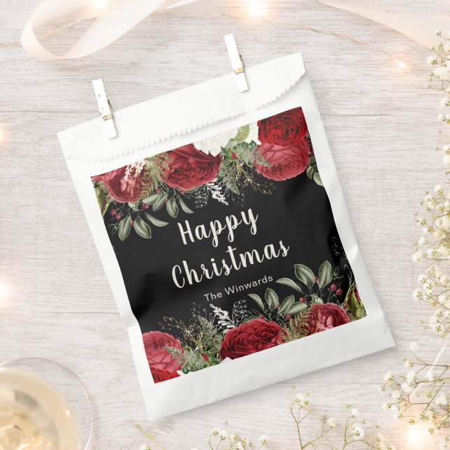 Elegant Christmas Dinner Party Red Flowers Favour Bags (Clipped)