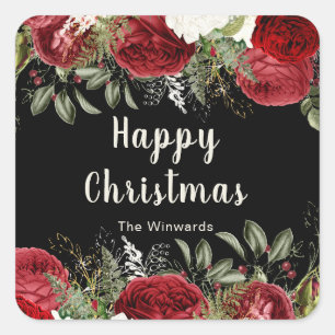 Elegant Christmas Dinner Party Red Flowers Square Sticker