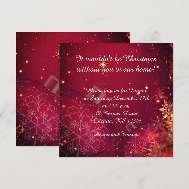 Elegant Christmas Dinner Square Invitation (Front/Back)