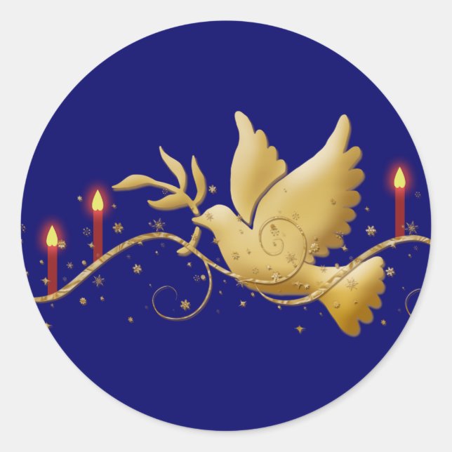Elegant Christmas dove peace candles Classic Round Sticker (Front)