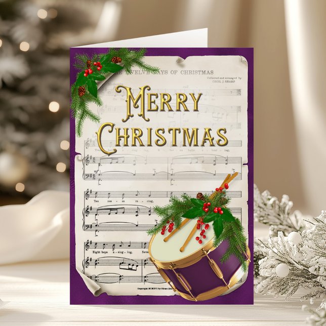 Elegant Christmas Drum Vintage Sheet Music Holiday Card (Creator Uploaded)