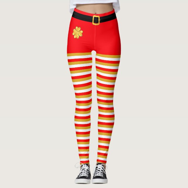 Elegant Christmas Elf Striped  leggings (Front)