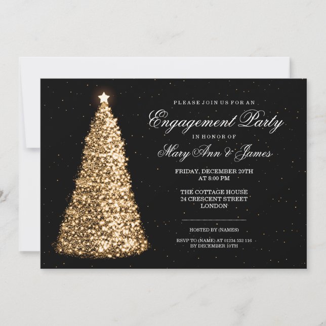 Elegant Christmas Engagement Party Gold Invitation (Front)